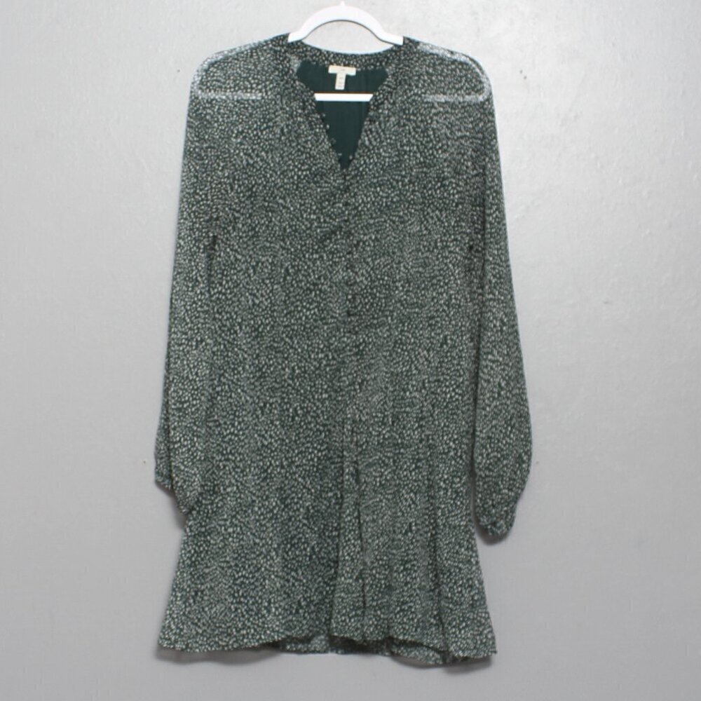 Joie green white pattern long sleeve shear midi dress